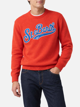 Oranger Heron-Pullover mit St. Barth-Stickerei 