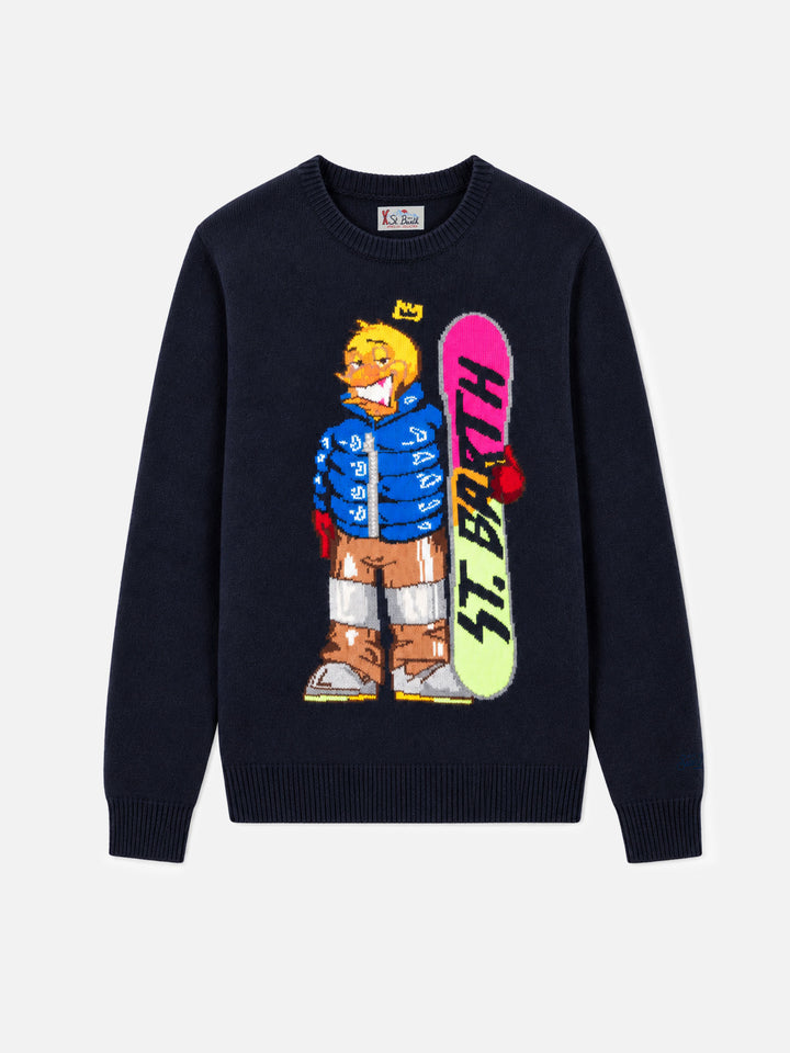 Maglia girocollo Heron verde con jacquard Crypto Ducky snowboard | Special Edition