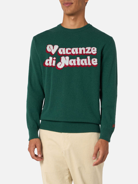 Man green sweater Heron with Vacanze di Natale logo jacquard | VACANZE DI NATALE SPECIAL EDITION - MC2 Saint Barth
