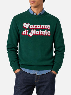 Dark green Heron sweater with Vacanze di Natale logo jacquard | Special edition