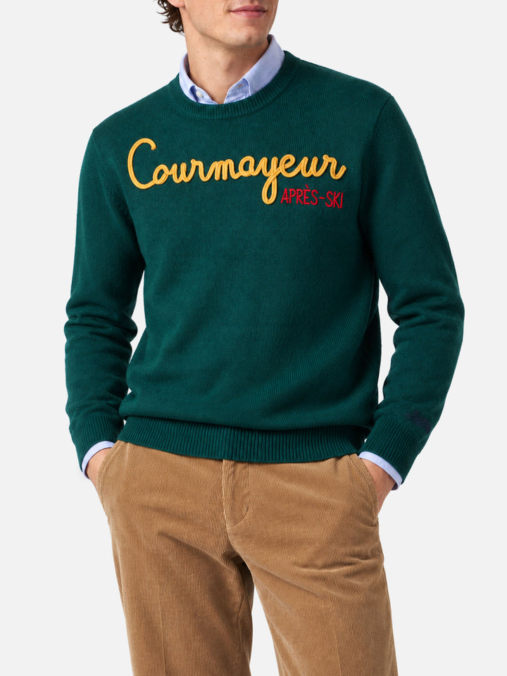 Dark green Heron crewneck sweater with Courmayeur Après Ski embroidery
