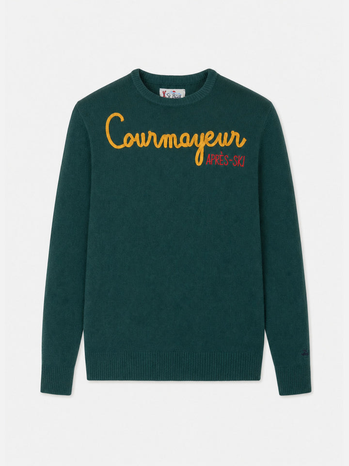 Dark green Heron crewneck sweater with Courmayeur Après Ski embroidery