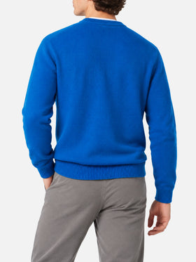 Blue Heron crewneck sweater with St. Moritz Après Ski embroidery