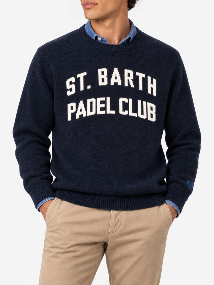 Maglia girocollo Heron blu navy con jacquard St. Barth Padel Club