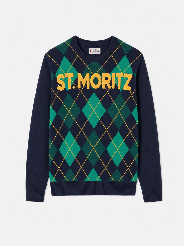 Maglia girocollo Heron blu navy con jacquard argyle