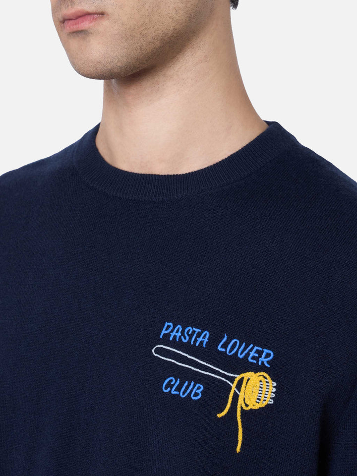 Man blue sweater Heron with Pasta lover embroidery - MC2 Saint Barth