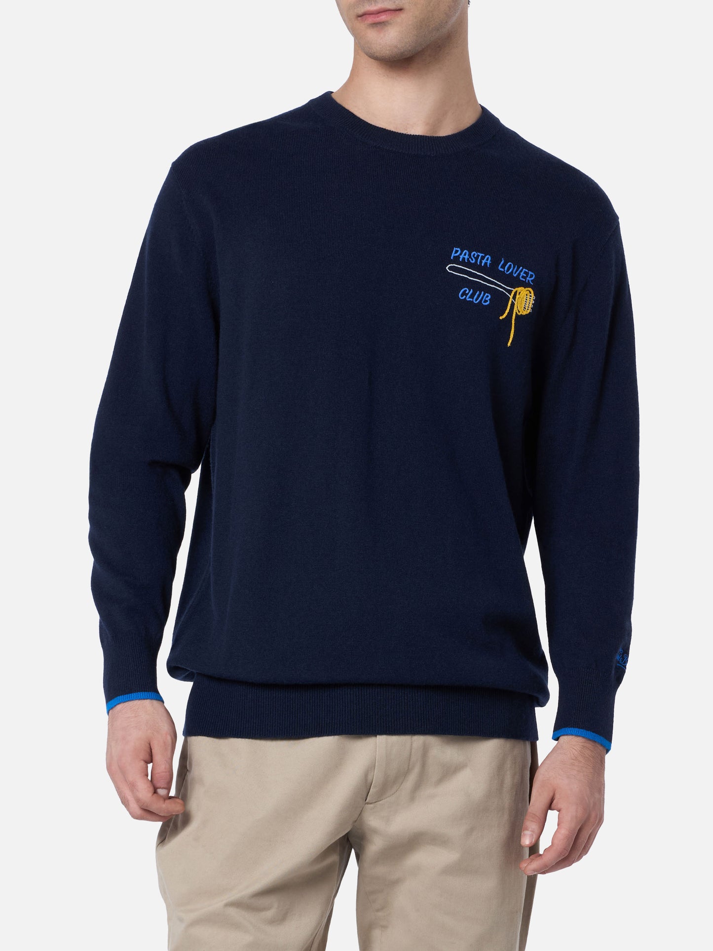 Man blue sweater Heron with Pasta lover embroidery - MC2 Saint Barth