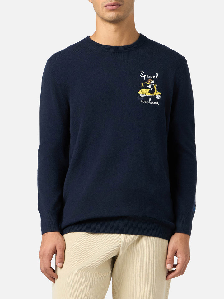 Man blue sweater Heron with Snoopy special weekend embroidery | SNOOPY PEANUTS SPECIAL EDITION - MC2 Saint Barth