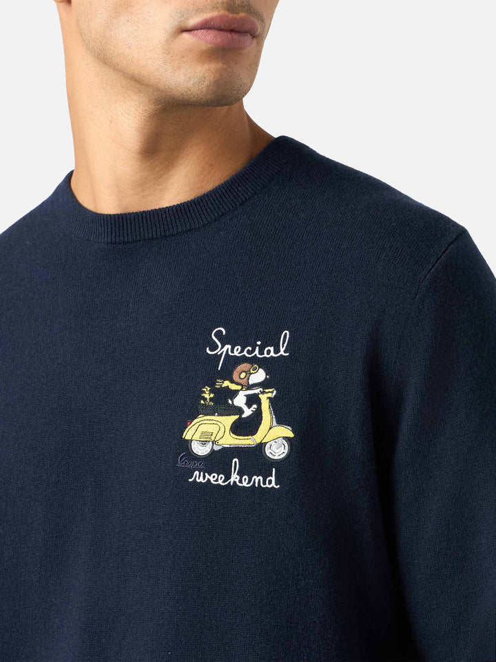 Man blue sweater Heron with Snoopy special weekend embroidery | SNOOPY PEANUTS SPECIAL EDITION - MC2 Saint Barth