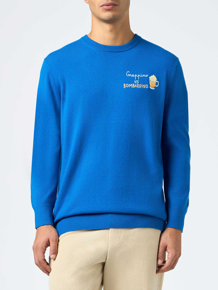 Man ski blue sweater Heron with Grappino vs Bombardino embroidery - MC2 Saint Barth