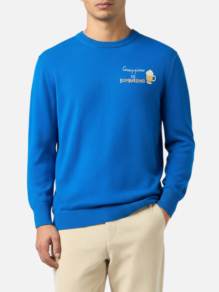 Man ski blue sweater Heron with Grappino vs Bombardino embroidery