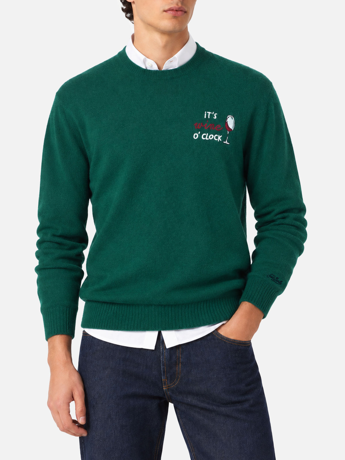 Pull col rond Heron avec broderie It's wine o'clock 