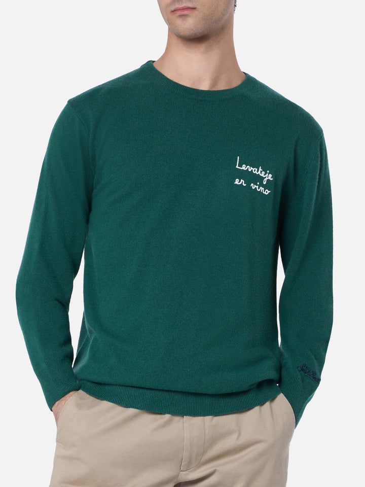 Man green sweater Heron Light with Levateje er vino embroidery| VACANZE DI NATALE SPECIAL EDITION - MC2 Saint Barth