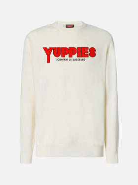 Pull col rond Heron Light en blanc avec jacquard et broderie Yuppies | YUPPIES SPECIAL EDITION 
