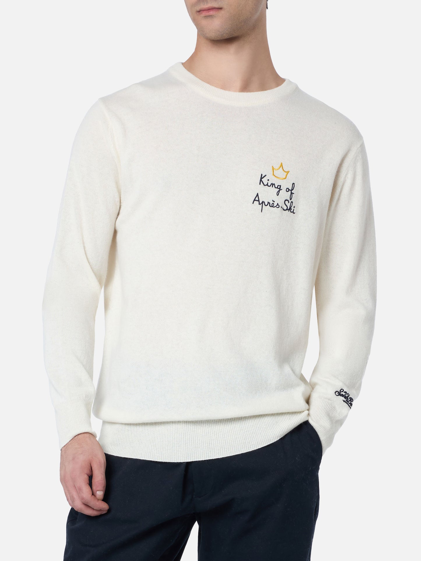 Man white sweater Heron with King of apres ski embroidery - MC2 Saint Barth