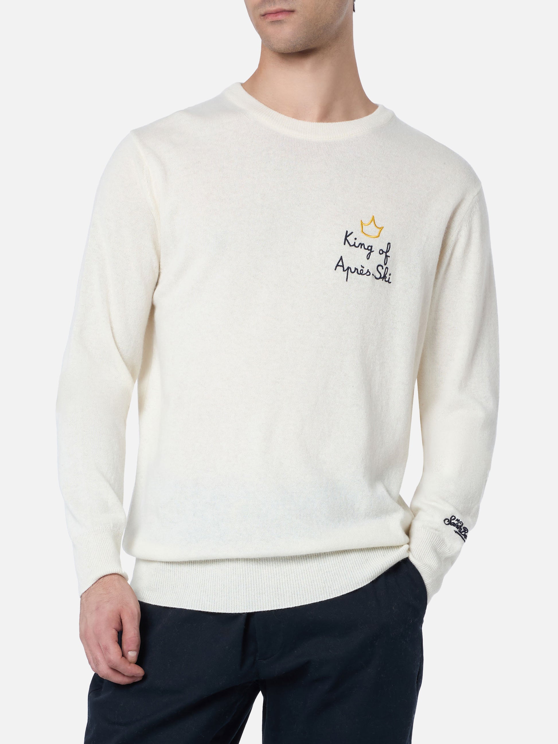 Man white sweater Heron with King of apres ski embroidery - MC2 Saint Barth
