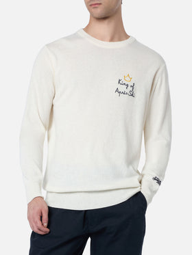 Man white sweater Heron with King of apres ski embroidery - MC2 Saint Barth