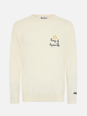 Man white sweater Heron with King of apres ski embroidery - MC2 Saint Barth