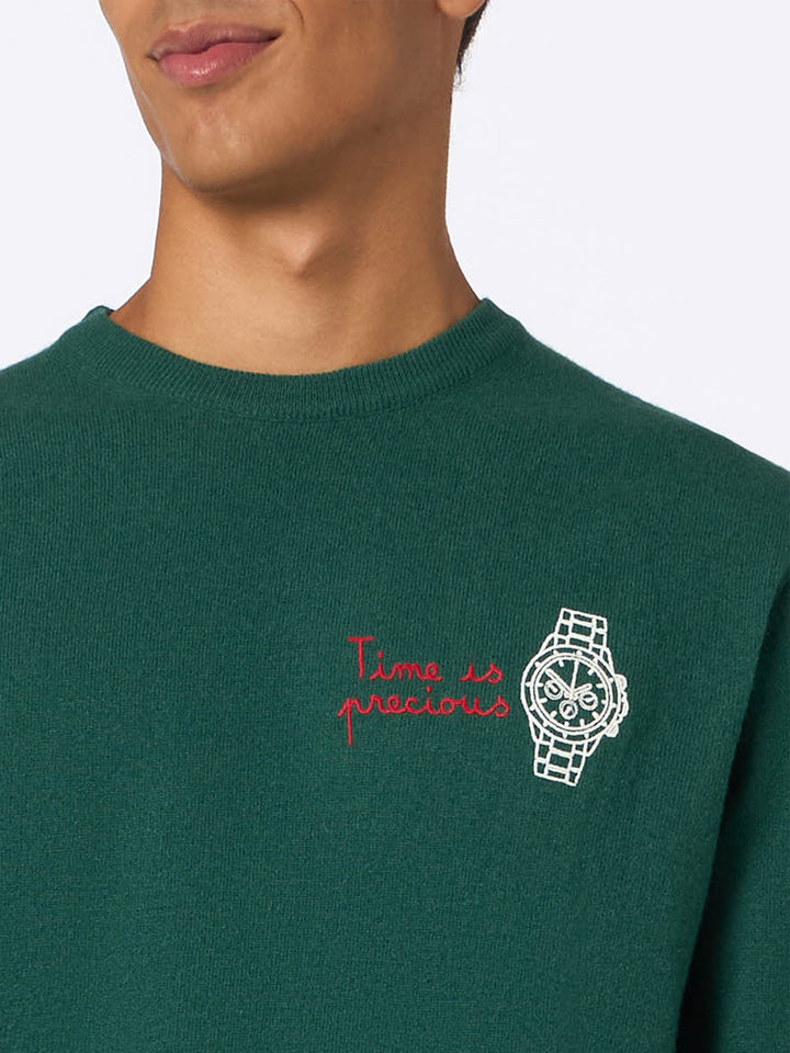 Man green sweater Heron with Time is precious embroidery - MC2 Saint Barth