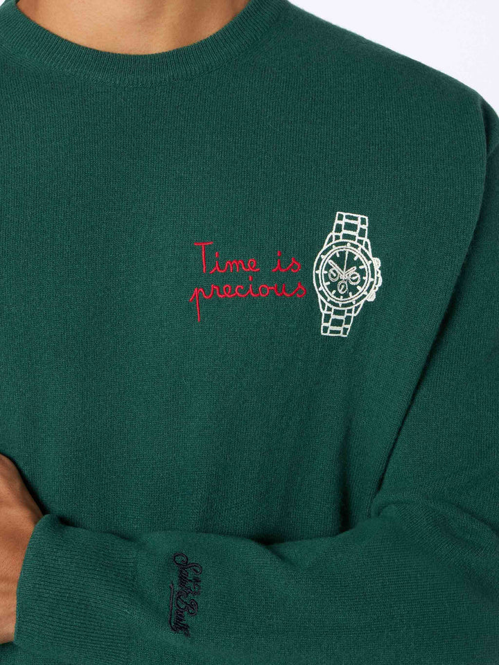 Man green sweater Heron with Time is precious embroidery - MC2 Saint Barth