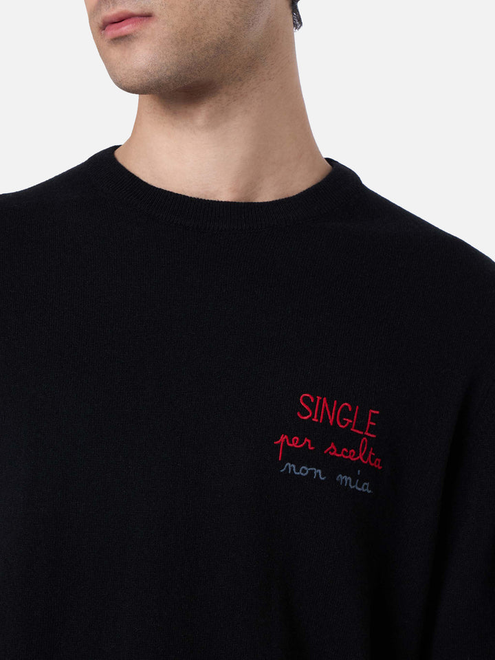 Man black sweater Heron with Single per scelta non mia embroidery - MC2 Saint Barth