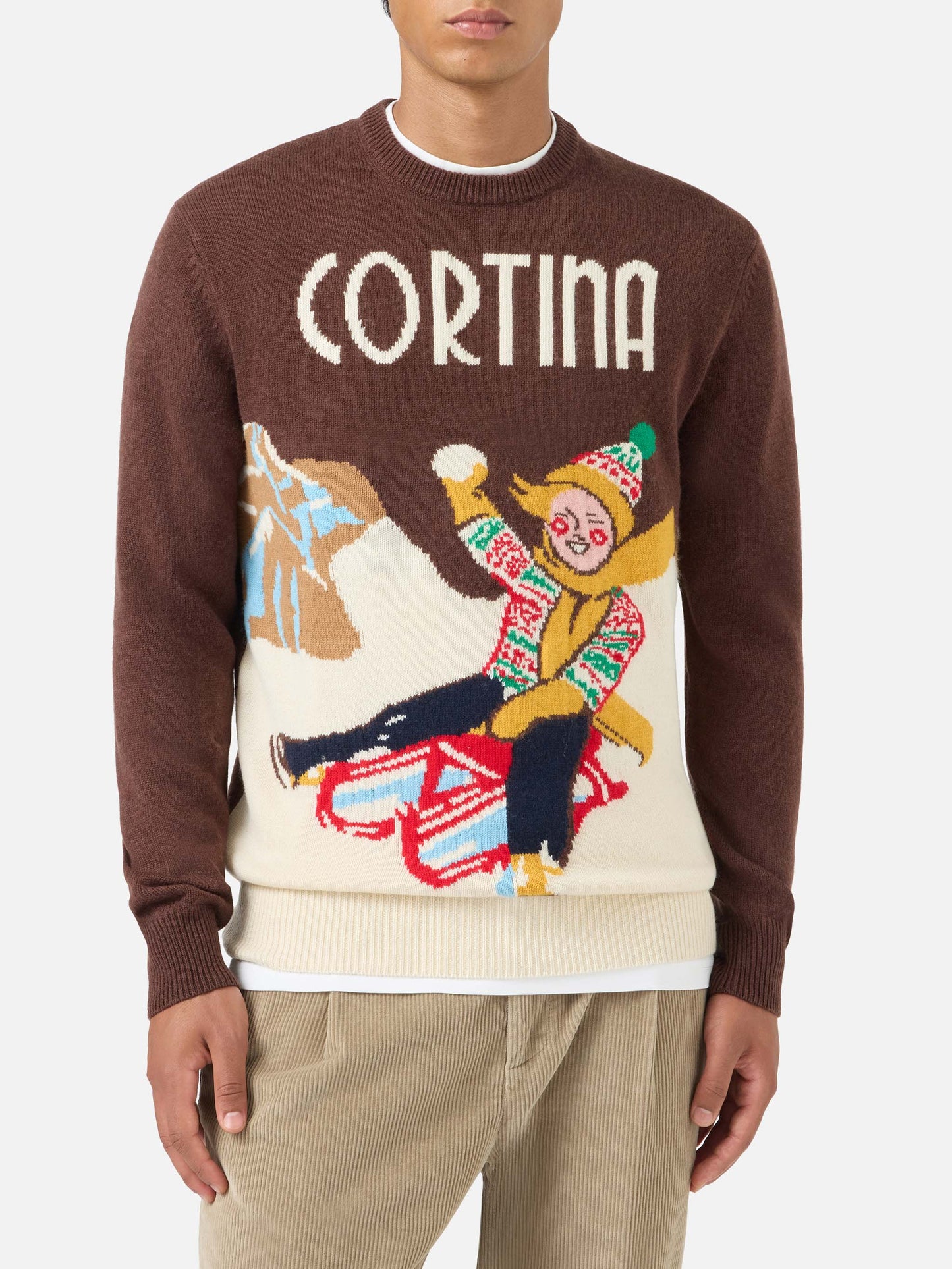 Pull col rond avec jacquard carte postale Cortina 
