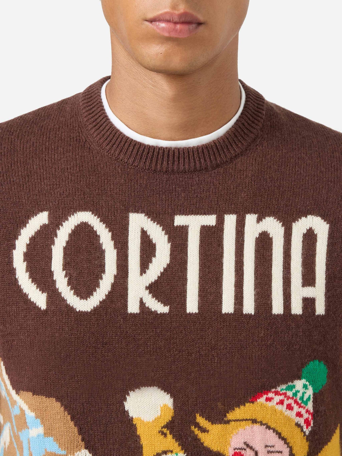 Pull col rond avec jacquard carte postale Cortina 