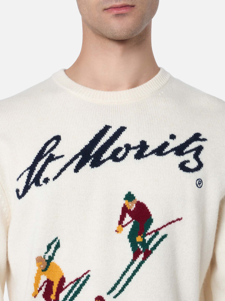 Man white sweater Heron with St. Moritz jacquard | ST. MORITZ TOP OF THE WORLD SPECIAL EDITION - MC2 Saint Barth