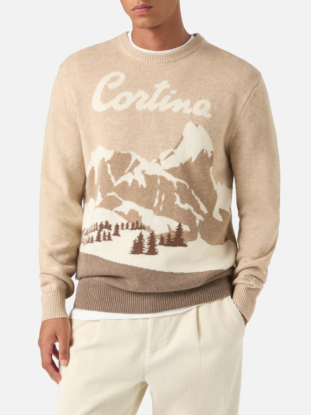 Jersey de punto de cuello redondo Beige Heron con intarsia Cortina 