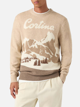 Jersey de punto de cuello redondo Beige Heron con intarsia Cortina 
