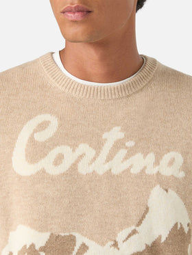 Jersey de punto de cuello redondo Beige Heron con intarsia Cortina 
