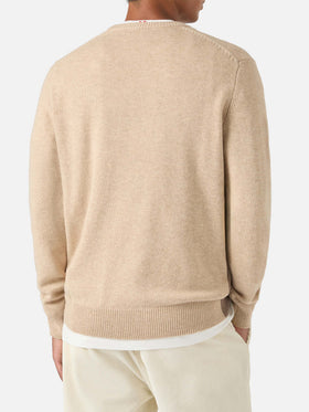 Jersey de punto de cuello redondo Beige Heron con intarsia Cortina 