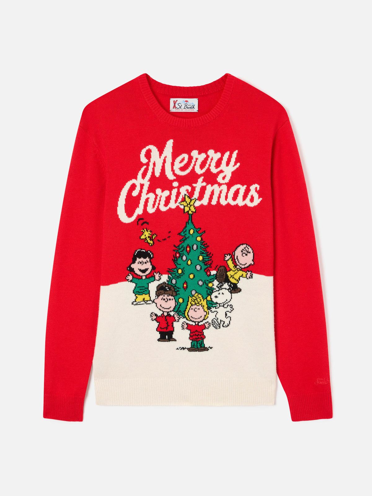 Roter Heron Rundhals-Strickpullover mit Merry Christmas-Intarsie | Special edition 