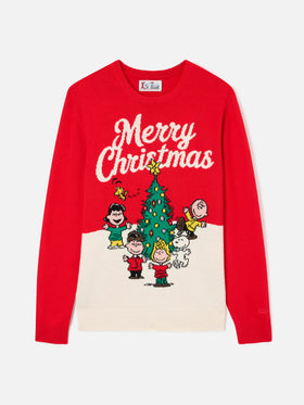 Roter Heron Rundhals-Strickpullover mit Merry Christmas-Intarsie | Special edition 