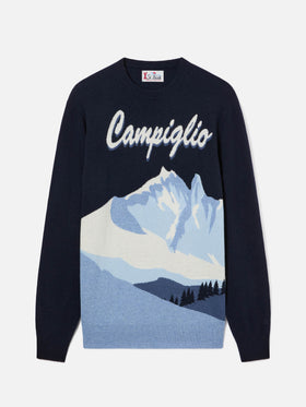 Navy blue Heron crewneck knit with Campiglio intarsia