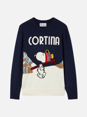 Jersey de punto con cuello redondo Heron en Navy blue con intarsia Snoopy Cortina | Special edition 