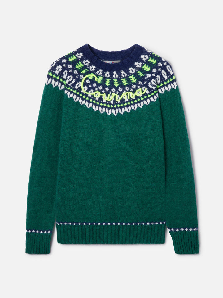 Alpaca sweater Heron Nordic Soft with fair isle jacquard and Courma embroidery