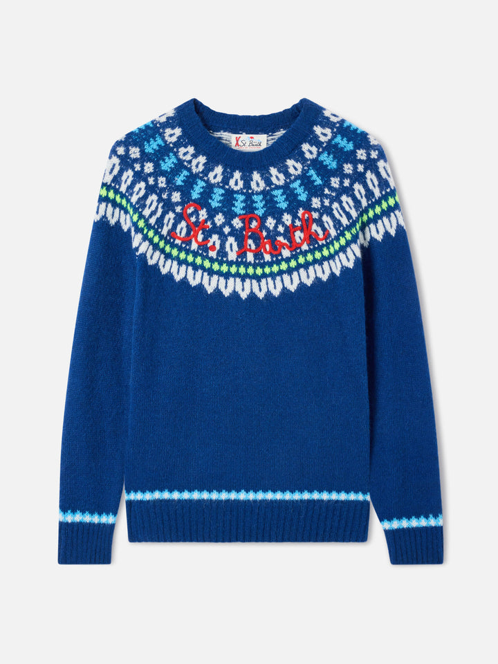 Maglia Heron Nordic Soft blu navy con ricamo nordico