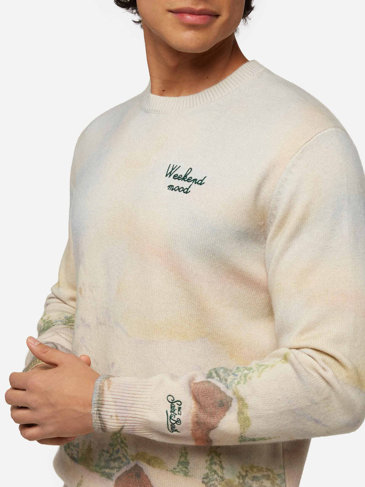 Crewneck sweater Heron with landscape print and Weekend mood embroidery - MC2 Saint Barth