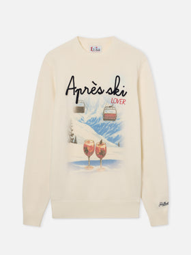 Pull col rond en mélange de laine et cachemire Grey Heron avec intarsia et broderie Après Ski Lover 