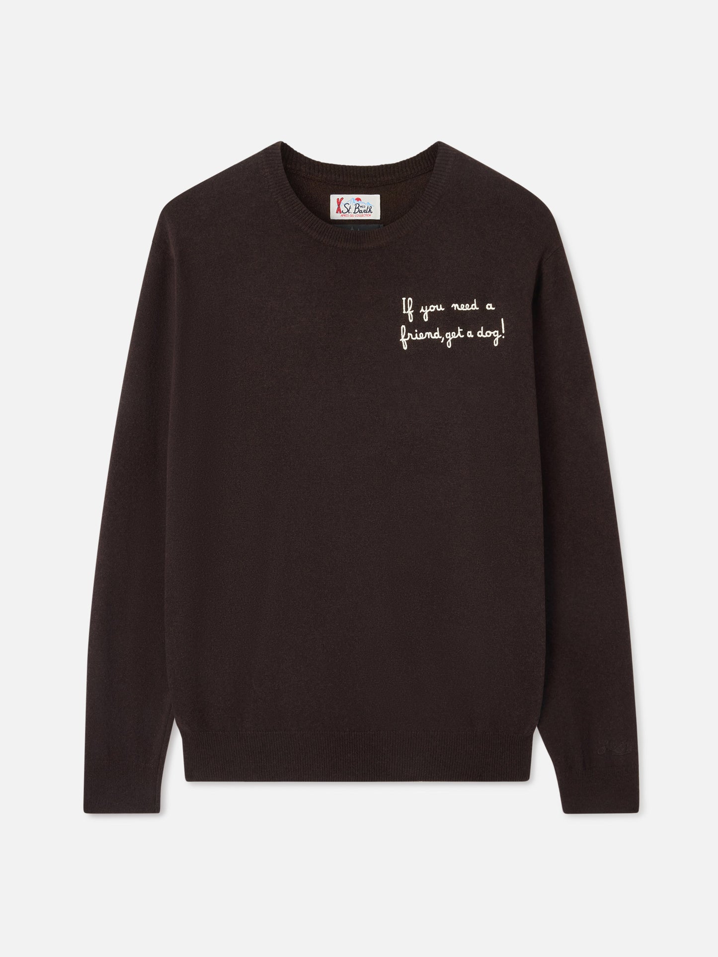 Pull en maille col rond Heron Light marron avec broderie Dog Wall Street 