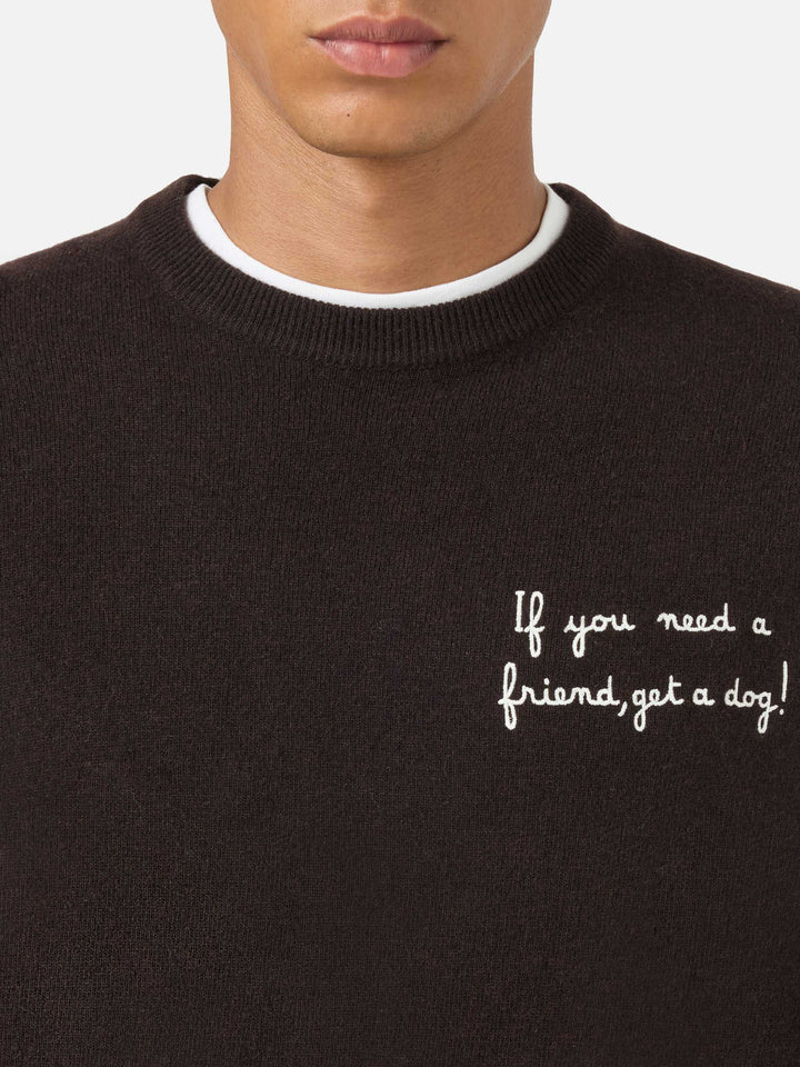 Heron Light crewneck knitwear in brown with Wall Street Dog embroidery