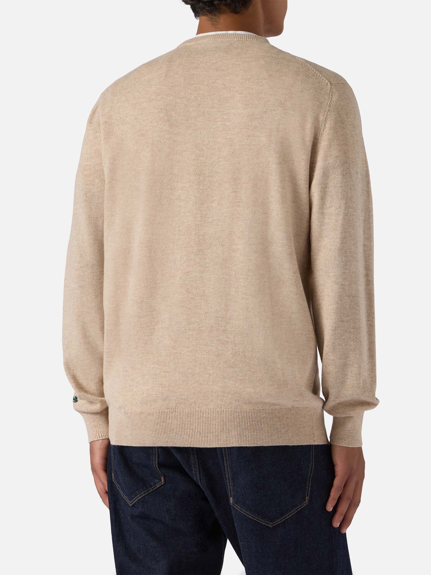 Rundhalspullover „Heron Light“ mit gestickter Uhr „Time has no price“.