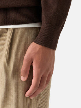 Maglia girocollo Heron Light marrone in misto lana e cashmere con ricamo Gold Money