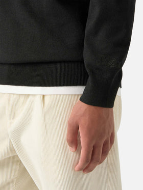 Black Heron Light wool and cashmere blend crewneck with My Life Is Complicated embroidery