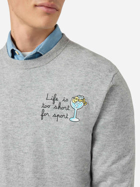 Maglione a girocollo Heron Light con ricamo Life is too short for sport