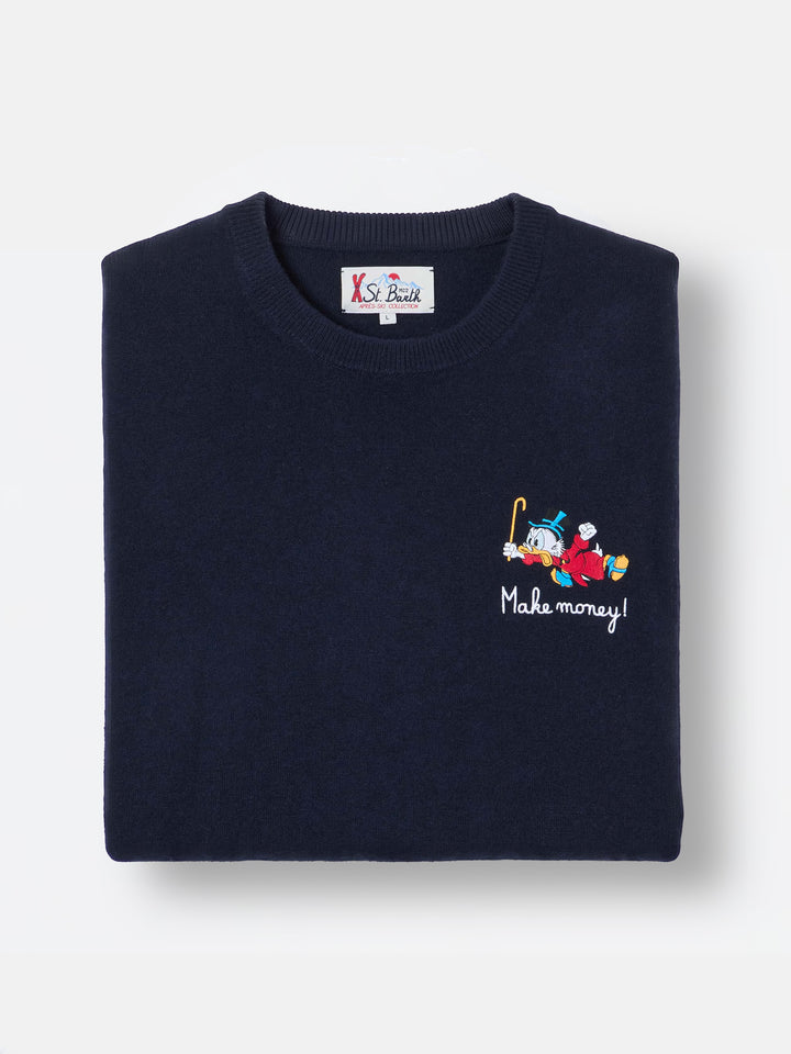 Navy blue Heron Light wool and cashmere blend crewneck with Scrooge McDuck embroidery | Special edition