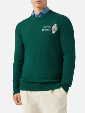 Maglione a girocollo Heron Light con ricamo Busy from day to night