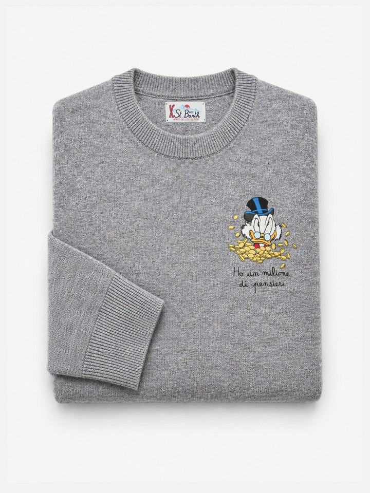Grey melange Heron Light crewneck sweater with Scrooge heart embroidery | Special edition