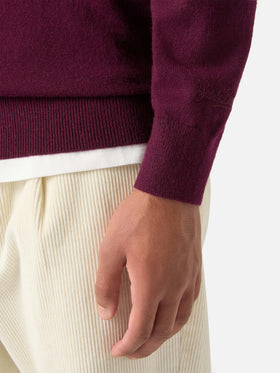Burgundy Heron Light wool and cashmere blend crewneck with Don't Spend, Invest embroidery